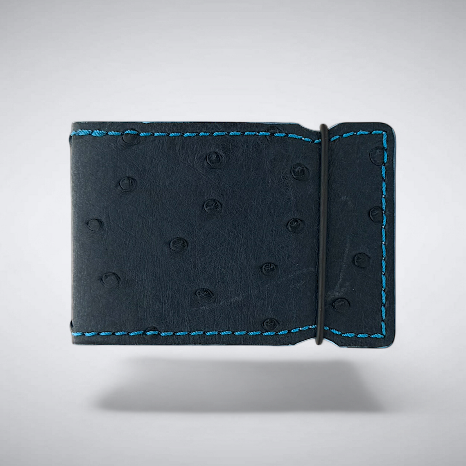 The Daly Cash Cover — Navy Ostrich Quill with Sky Blue Stitch