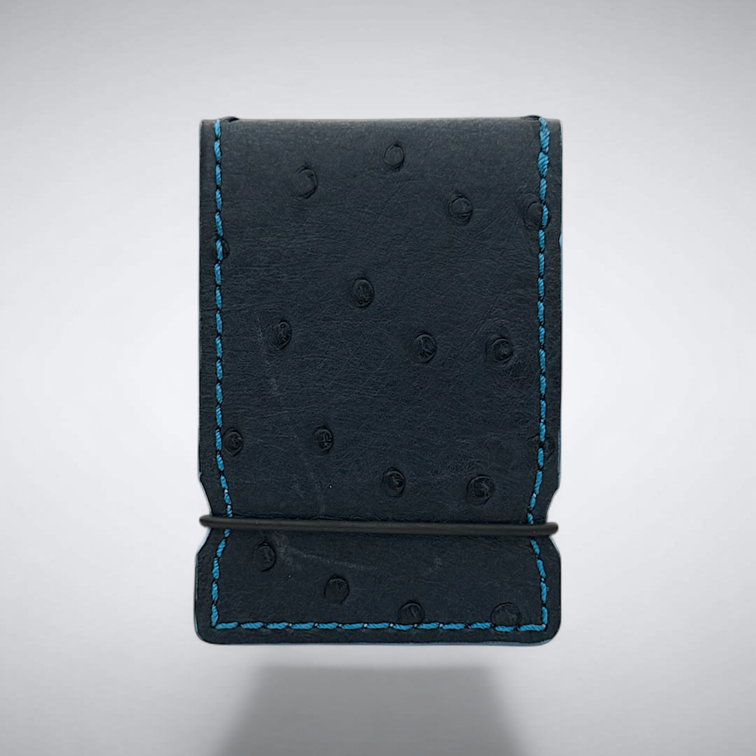 The Daly Cash Cover — Navy Ostrich Quill with Sky Blue Stitch