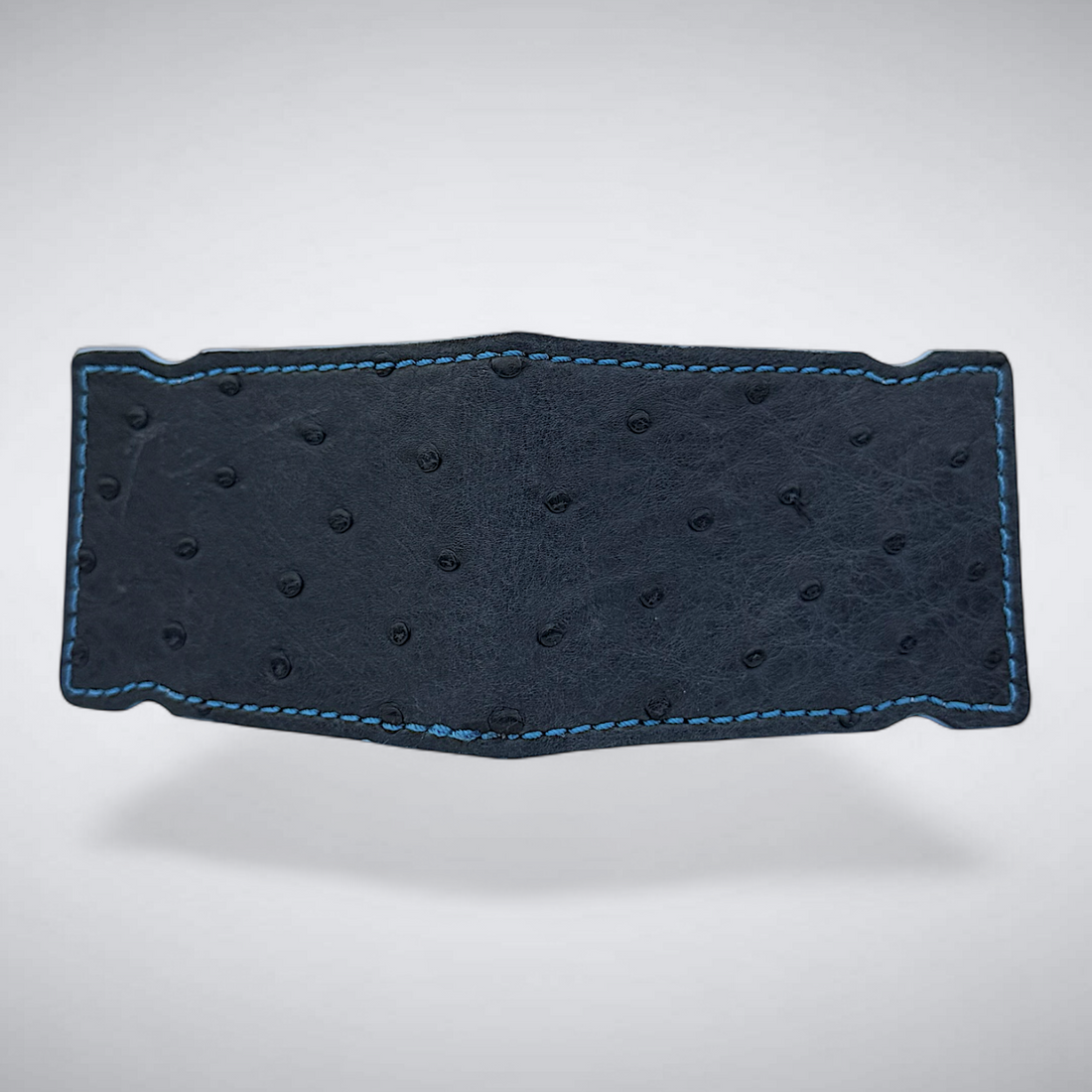 The Daly Cash Cover — Navy Ostrich Quill with Sky Blue Stitch