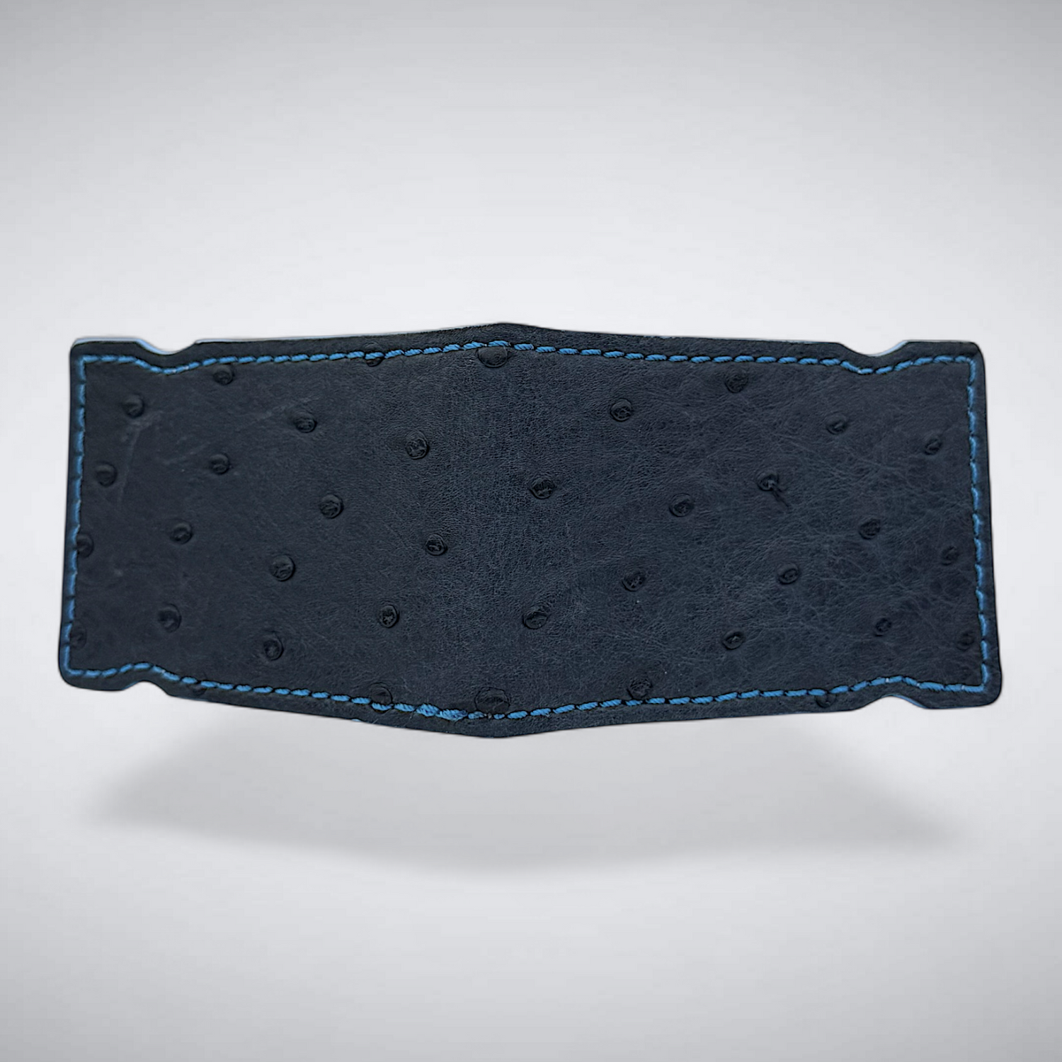 The Daly Cash Cover — Navy Ostrich Quill with Sky Blue Stitch