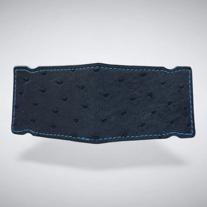 The Daly Cash Cover — Navy Ostrich Quill with Sky Blue Stitch