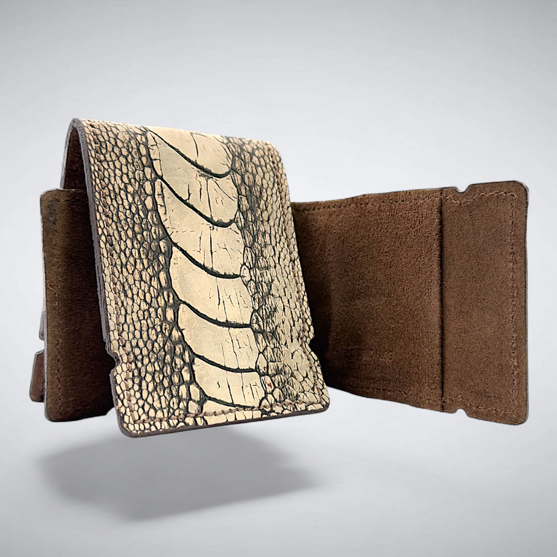 The Riviera Cash Cover — Suede Tan Ostrich Shin