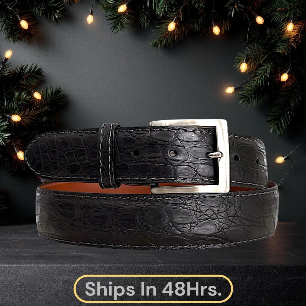 Titan Crocodile Flank Belt (Black White Stitch)