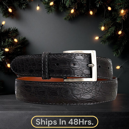 Titan Crocodile Flank Belt (Black White Stitch)