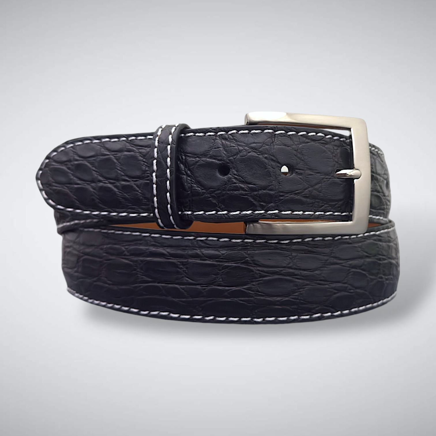 Titan Crocodile Flank Belt (Black White Stitch)