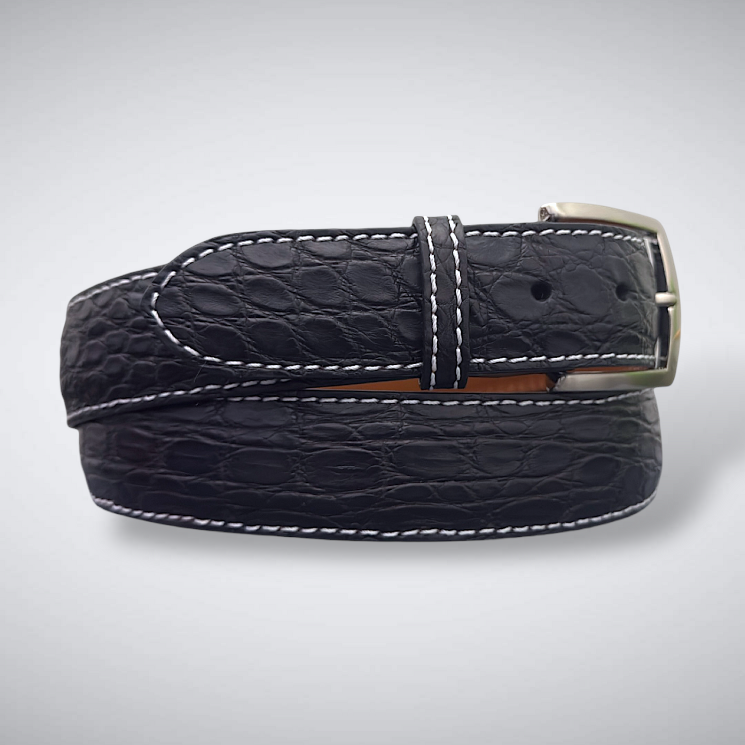 Titan Crocodile Flank Belt (Black White Stitch)