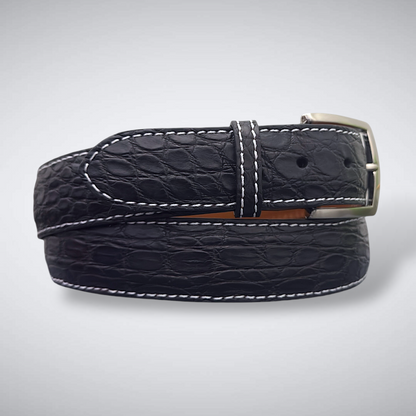 Titan Crocodile Flank Belt (Black White Stitch)
