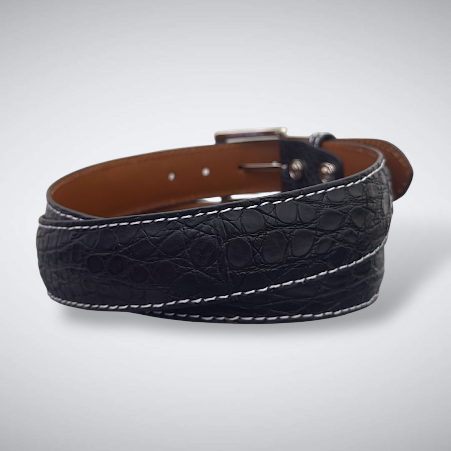 Titan Crocodile Flank Belt (Black White Stitch)