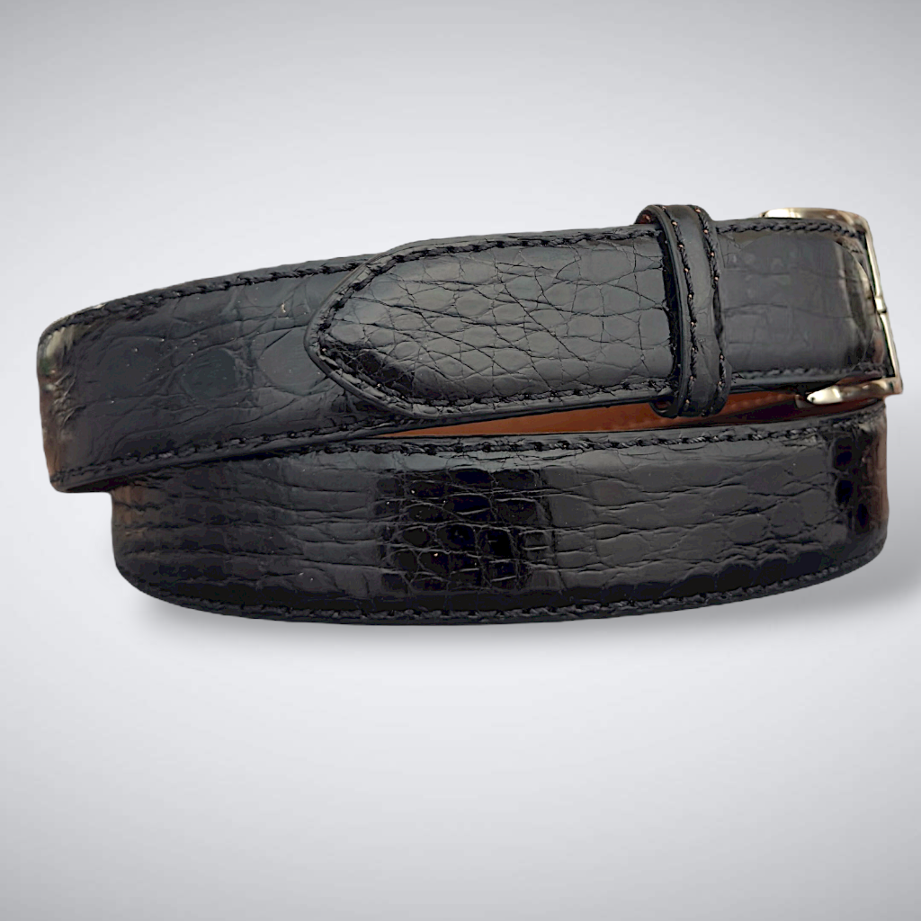 Vanderbilt Glazed Crocodile Belt (Black Tonal Stitch)