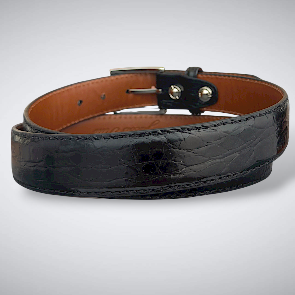Vanderbilt Glazed Crocodile Belt (Black Tonal Stitch)