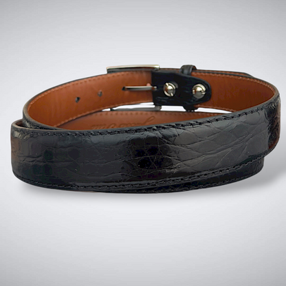 Vanderbilt Glazed Crocodile Belt (Black Tonal Stitch)
