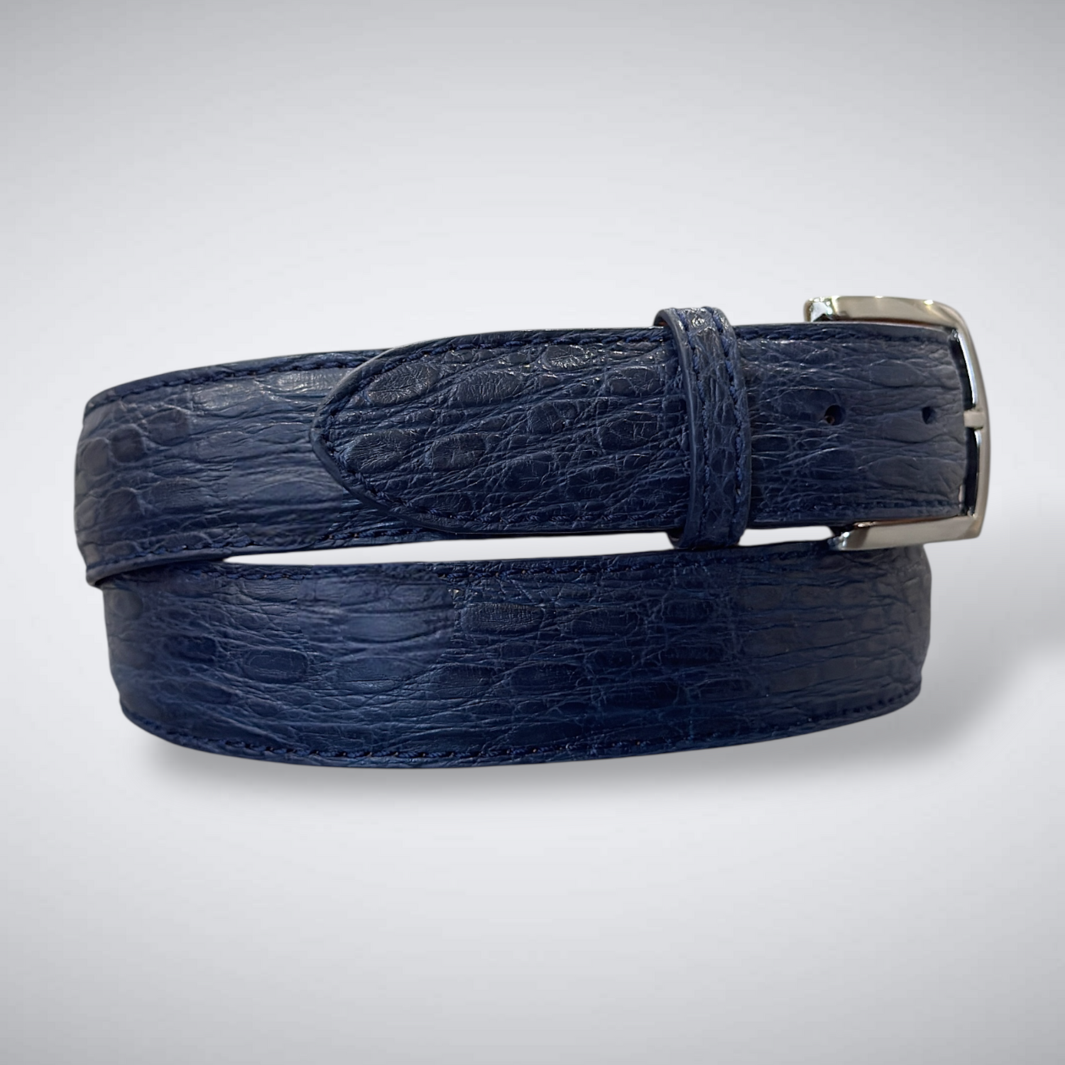 Versailles Crocodile Flank Belt (Navy Grey Stitch)