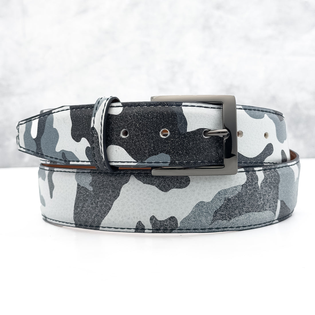 Ready To Ship Italian Calf Belt: White Camo (1.5 Width)