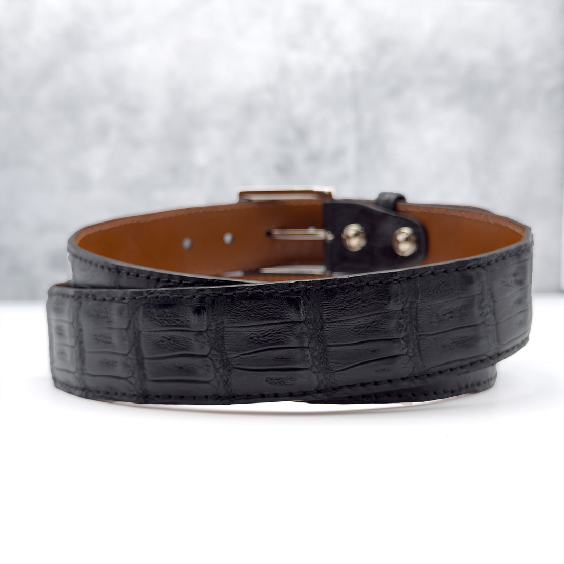 Ready To Ship Caiman Belt: Black With Matching Stitch And Edge (1.5&quot; Width)