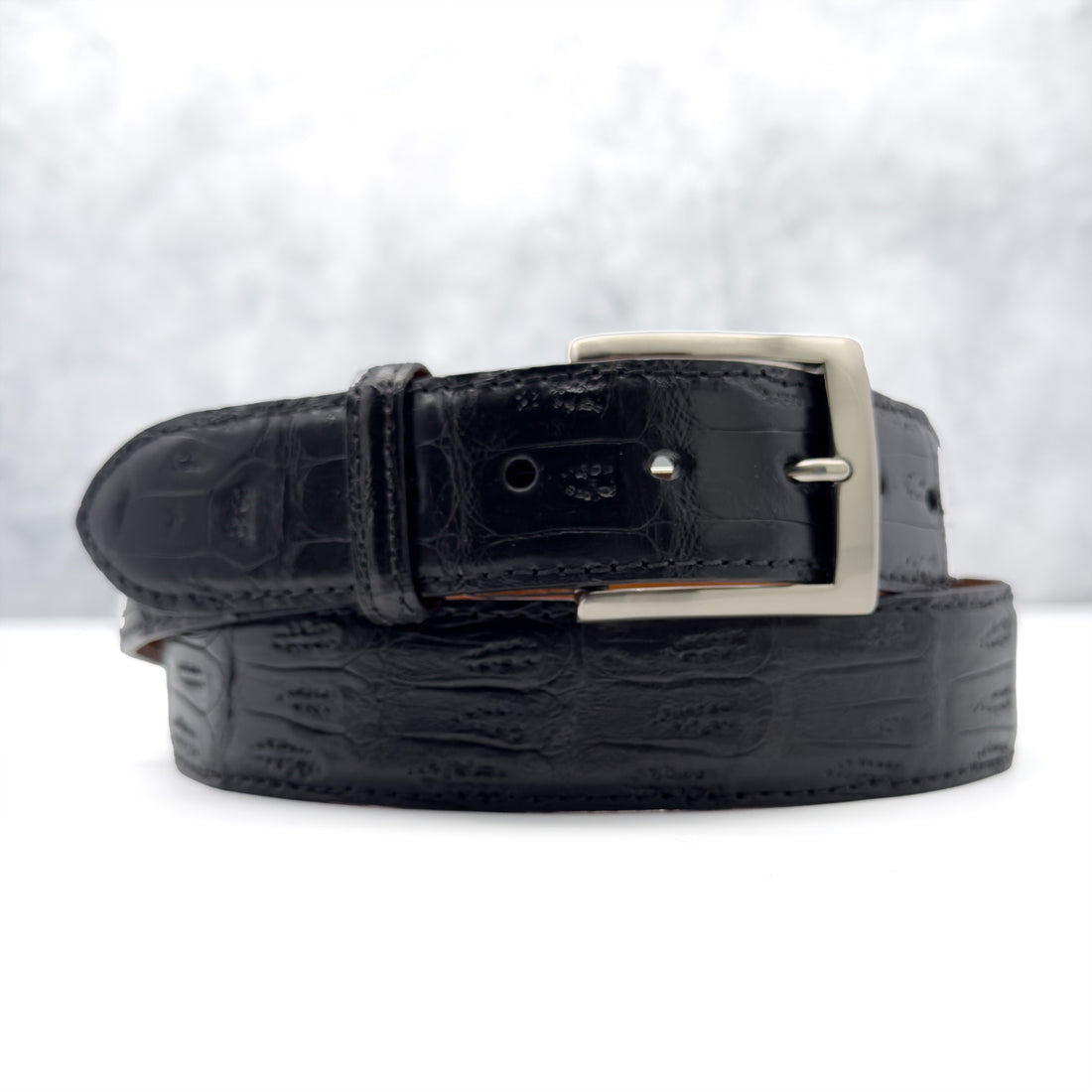 Ready To Ship Caiman Belt: Black With Matching Stitch And Edge (1.5&quot; Width)