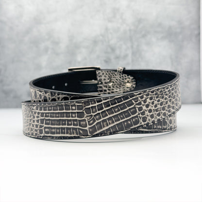 Argentine Caiman Two Tone Belt: Black And White