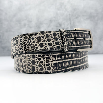 Argentine Caiman Two Tone Belt: Black And White