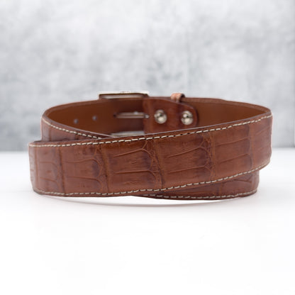 Matte Caiman Tail Belt: Cognac