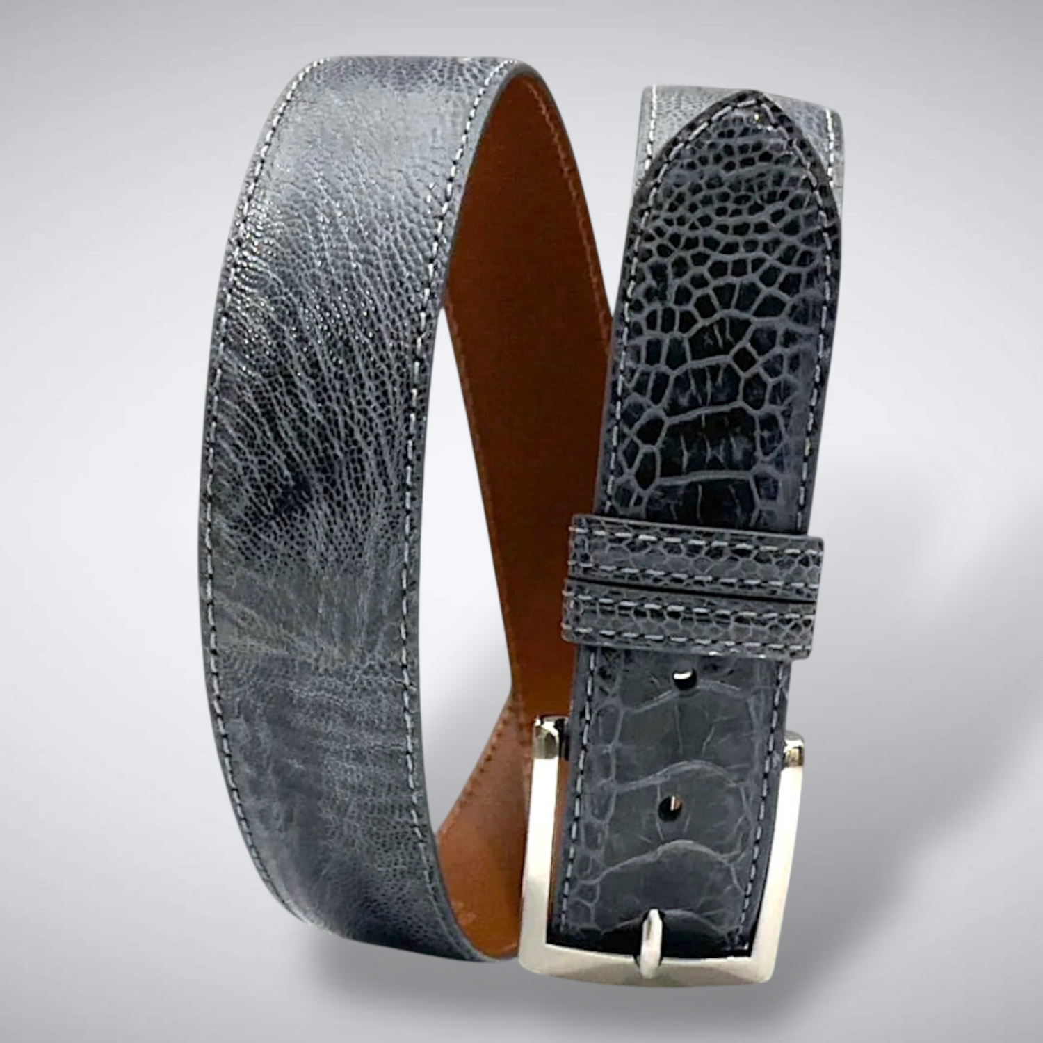 Ostrich Shin Belt: Dark Grey