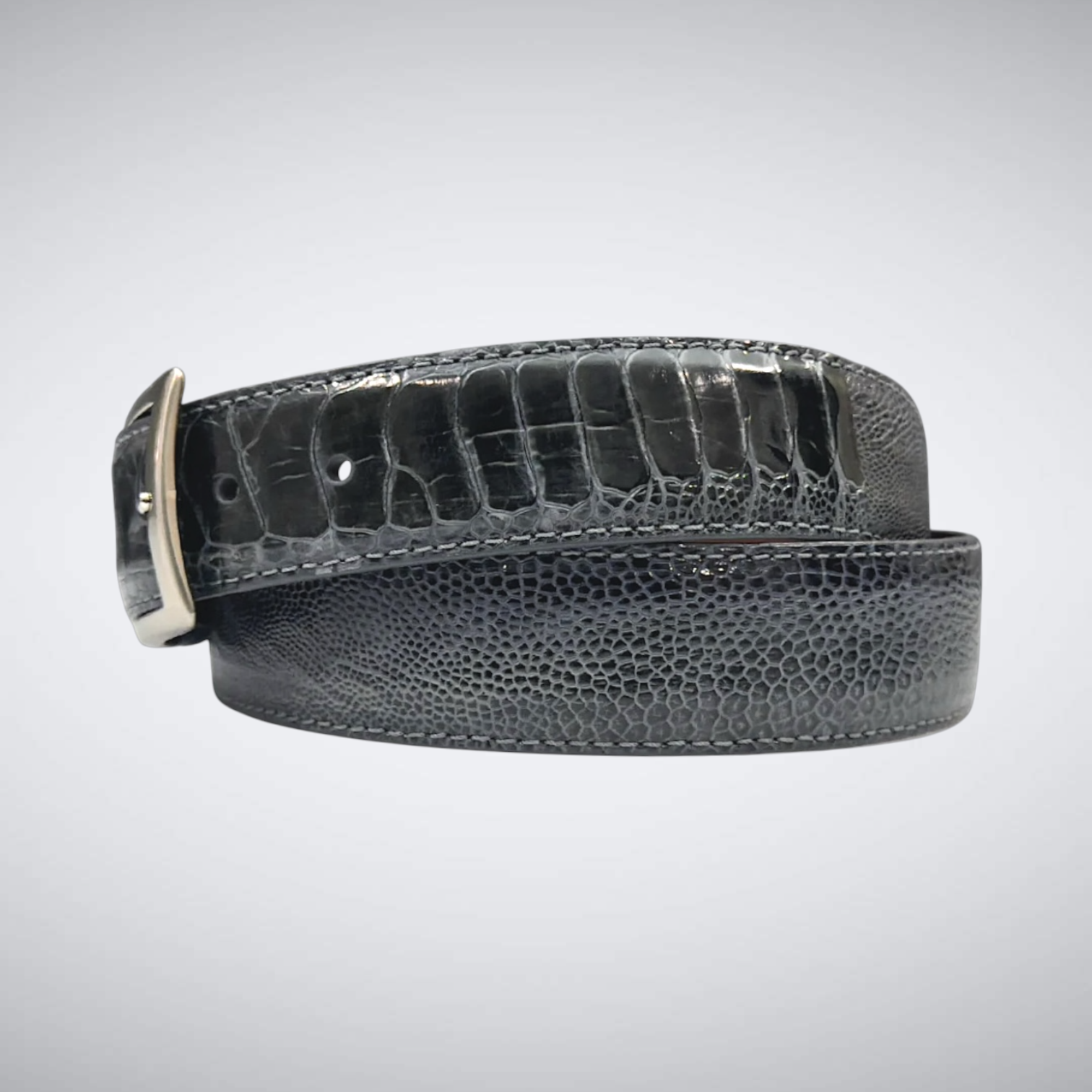 Ostrich Shin Belt: Dark Grey