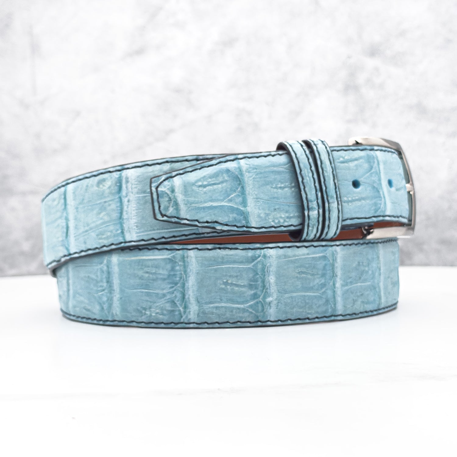 Ready To Ship Caiman Belt: Sky Blue Diamond Tip (1.5&quot; Width)