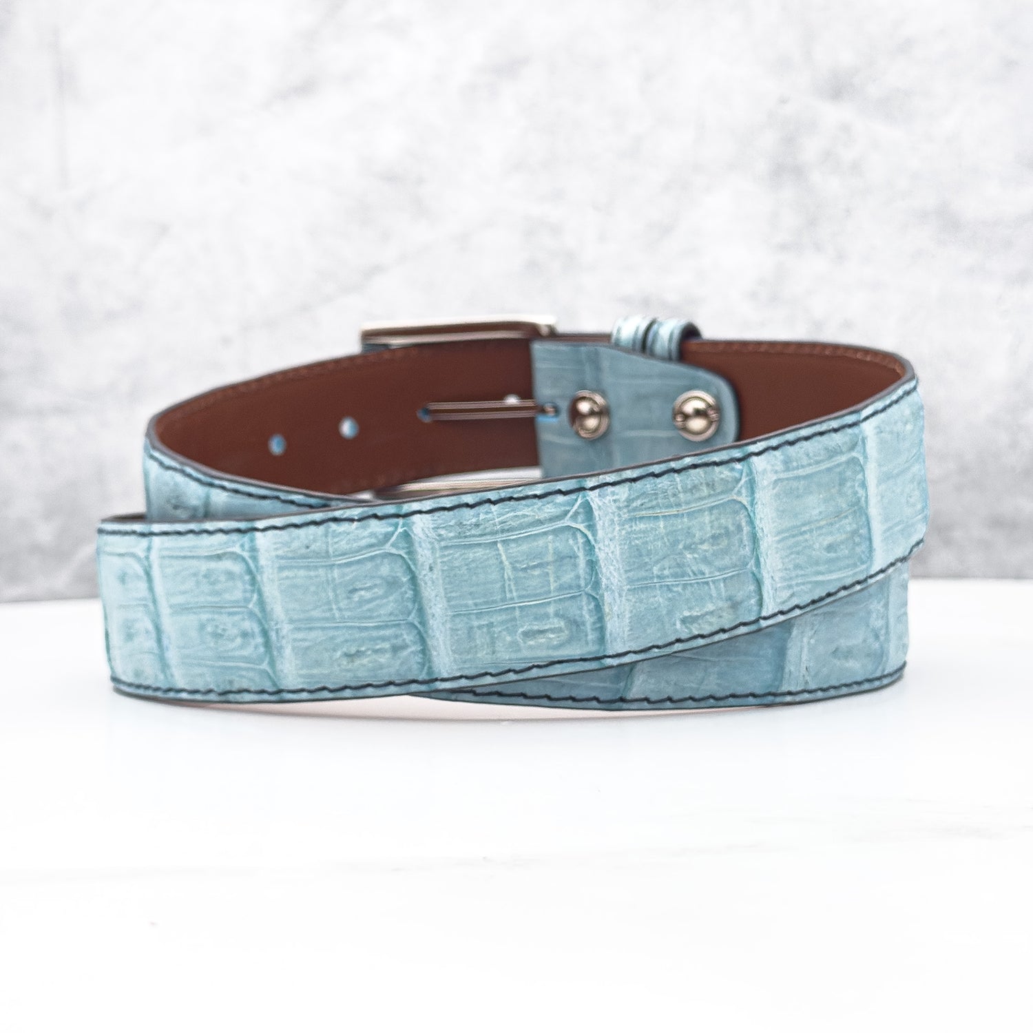 Ready To Ship Caiman Belt: Sky Blue Diamond Tip (1.5&quot; Width)