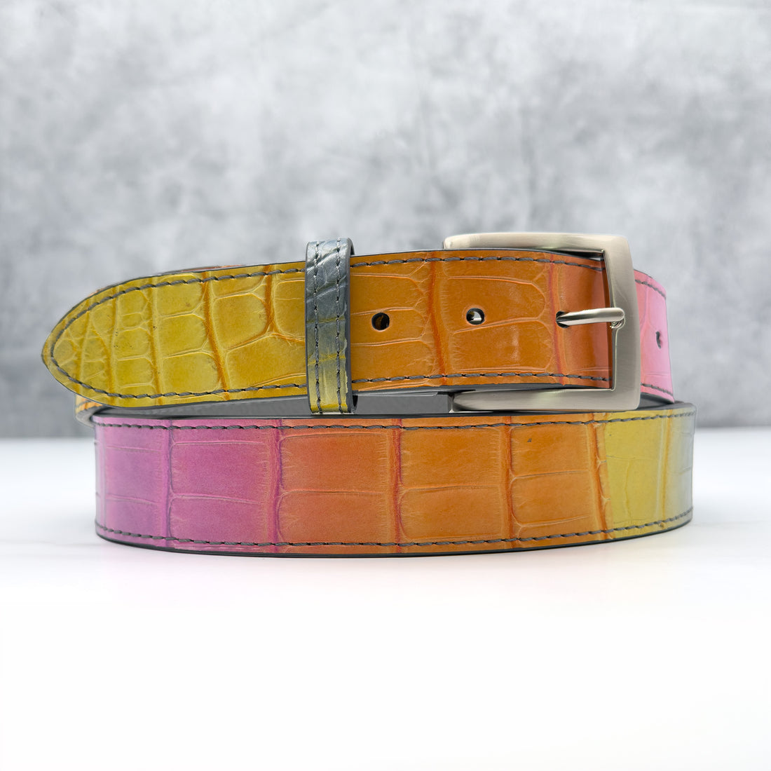 Ready To Ship Alligator And Pebble Calf Reversible Belt:  Endless Summer (1.5 Width)