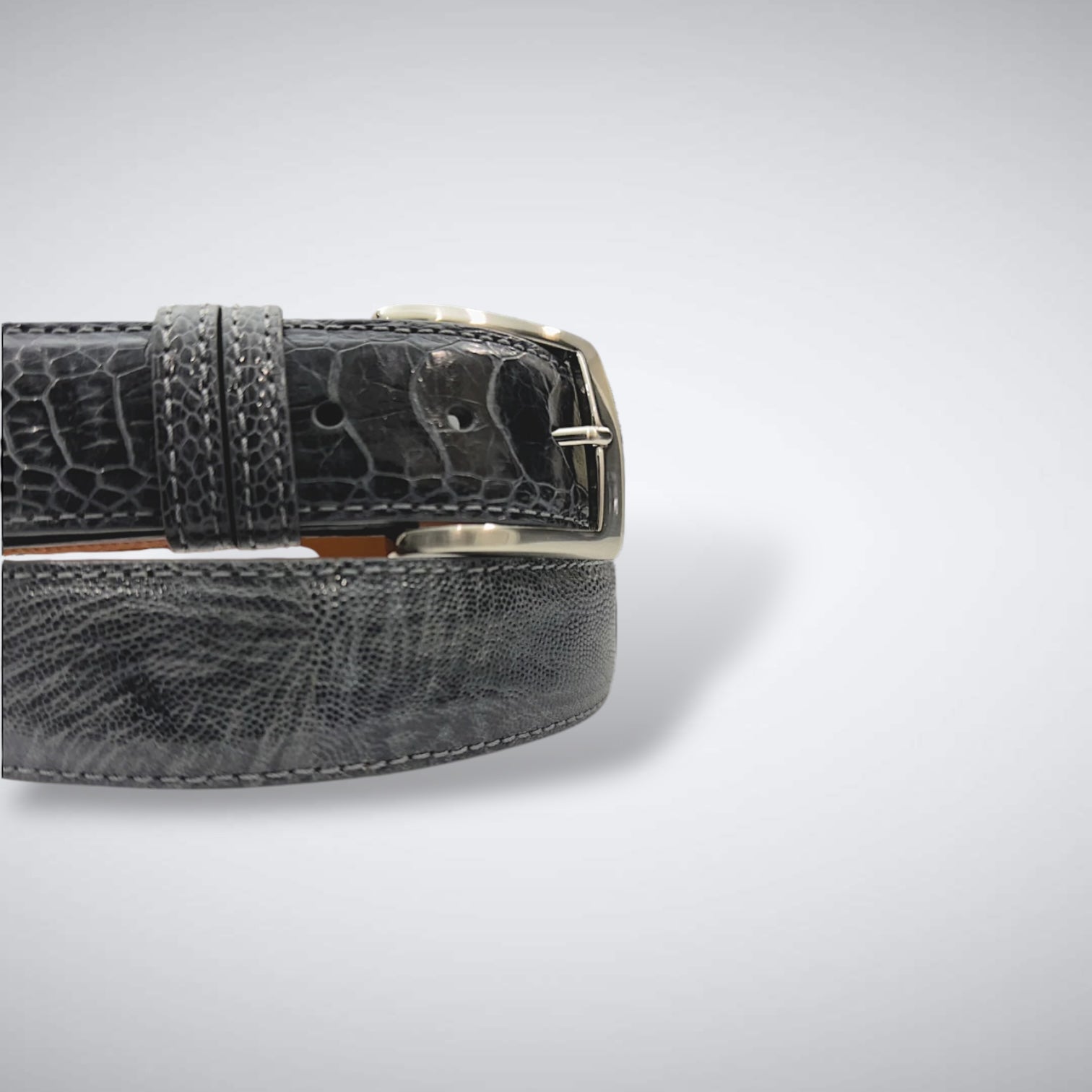 Ostrich Shin Belt: Dark Grey