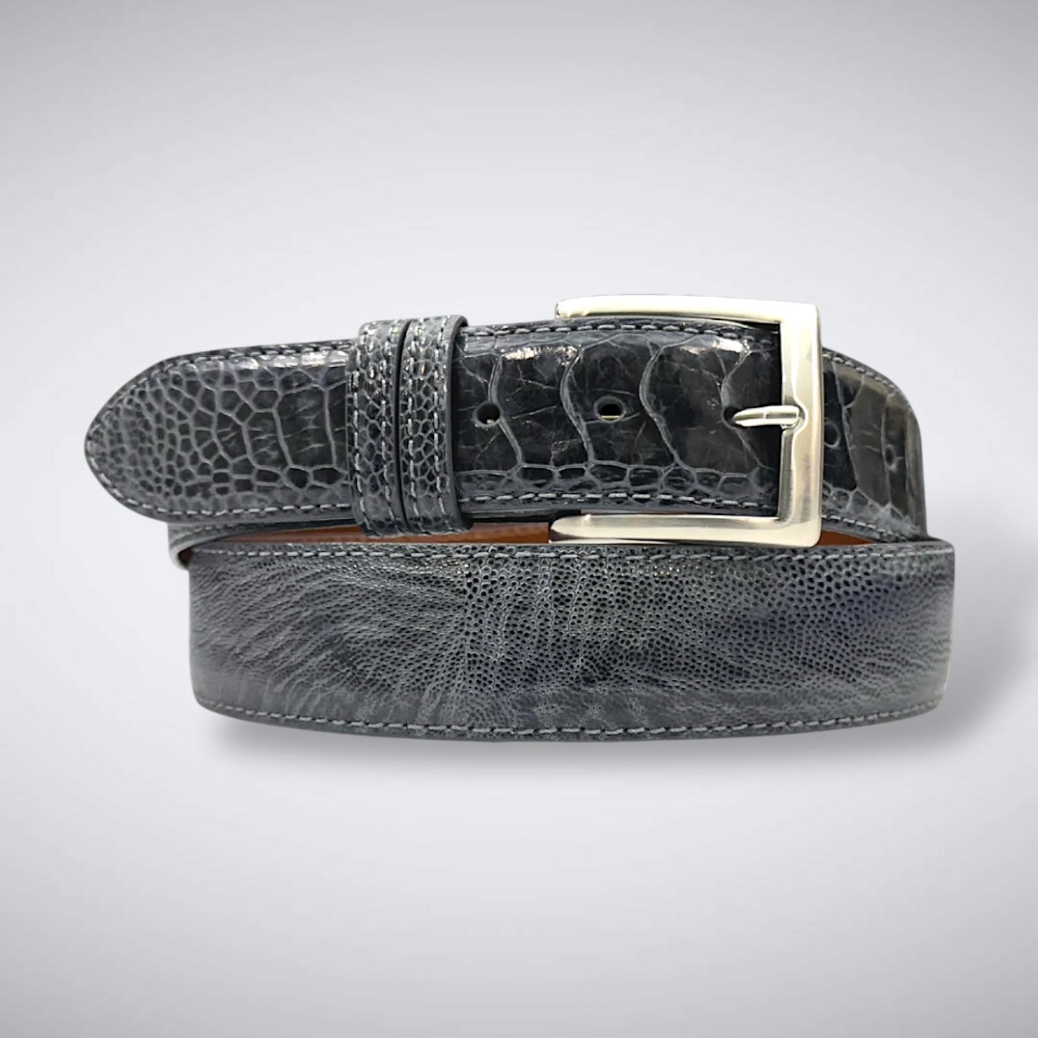 Ostrich Shin Belt: Dark Grey