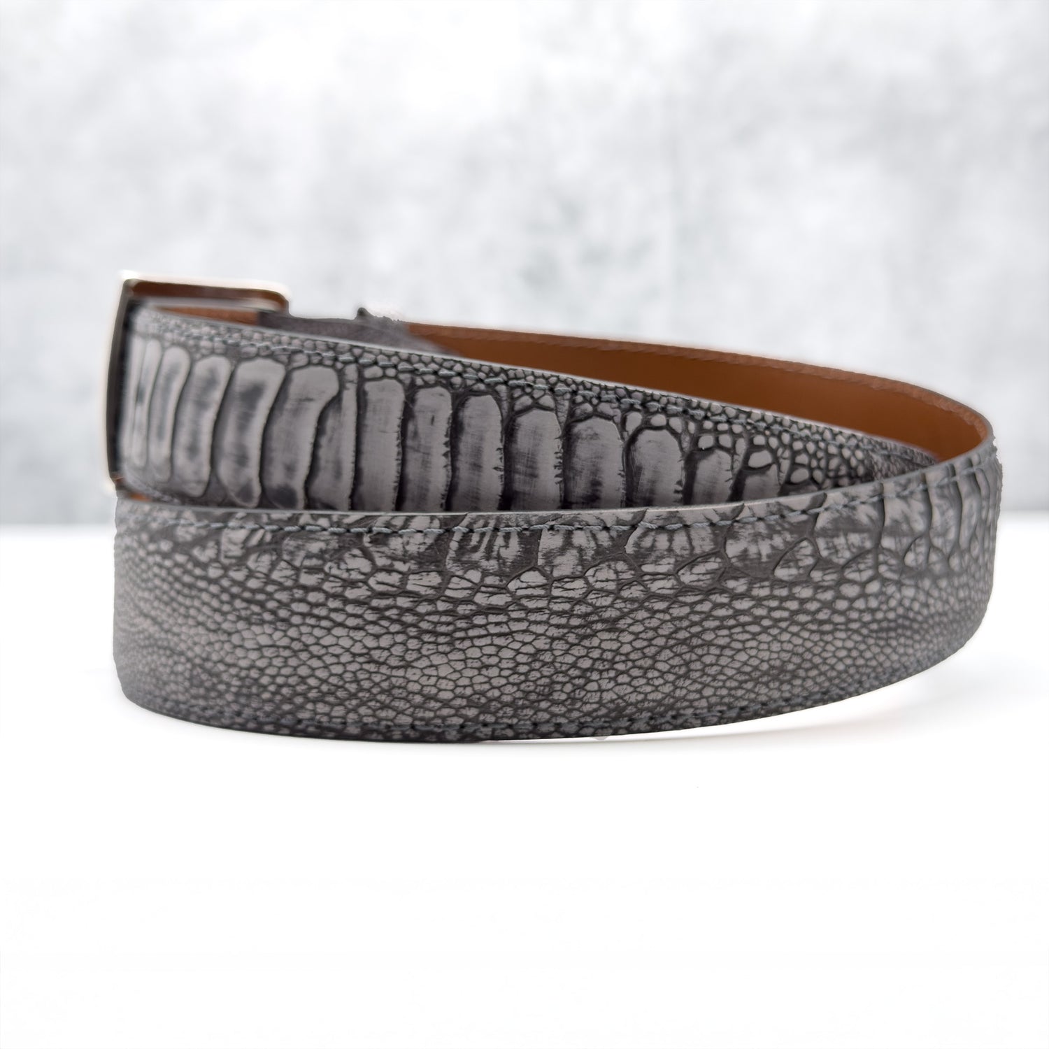 Ostrich Shin Suede Belt: Grey