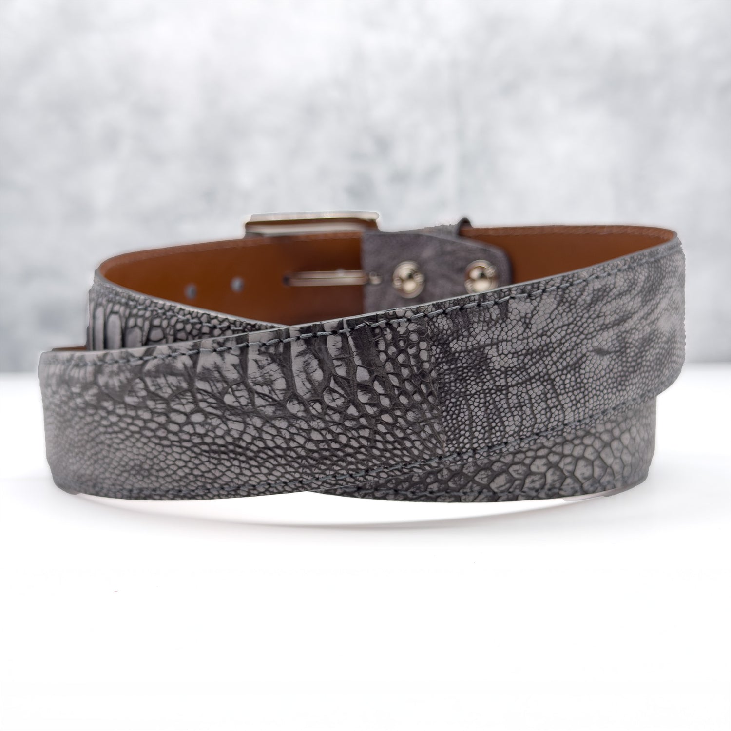 Ostrich Shin Suede Belt: Grey