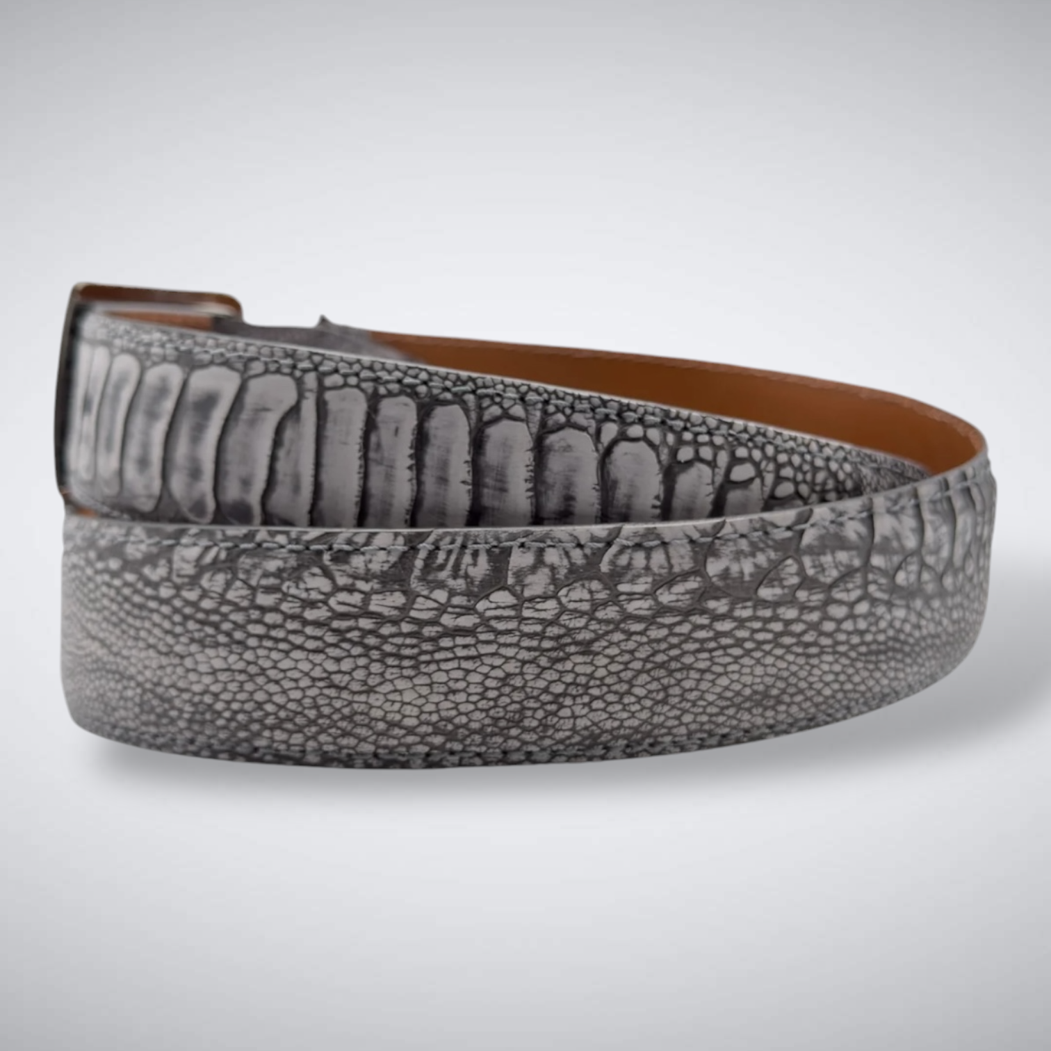 Ostrich Shin Suede Belt: Grey