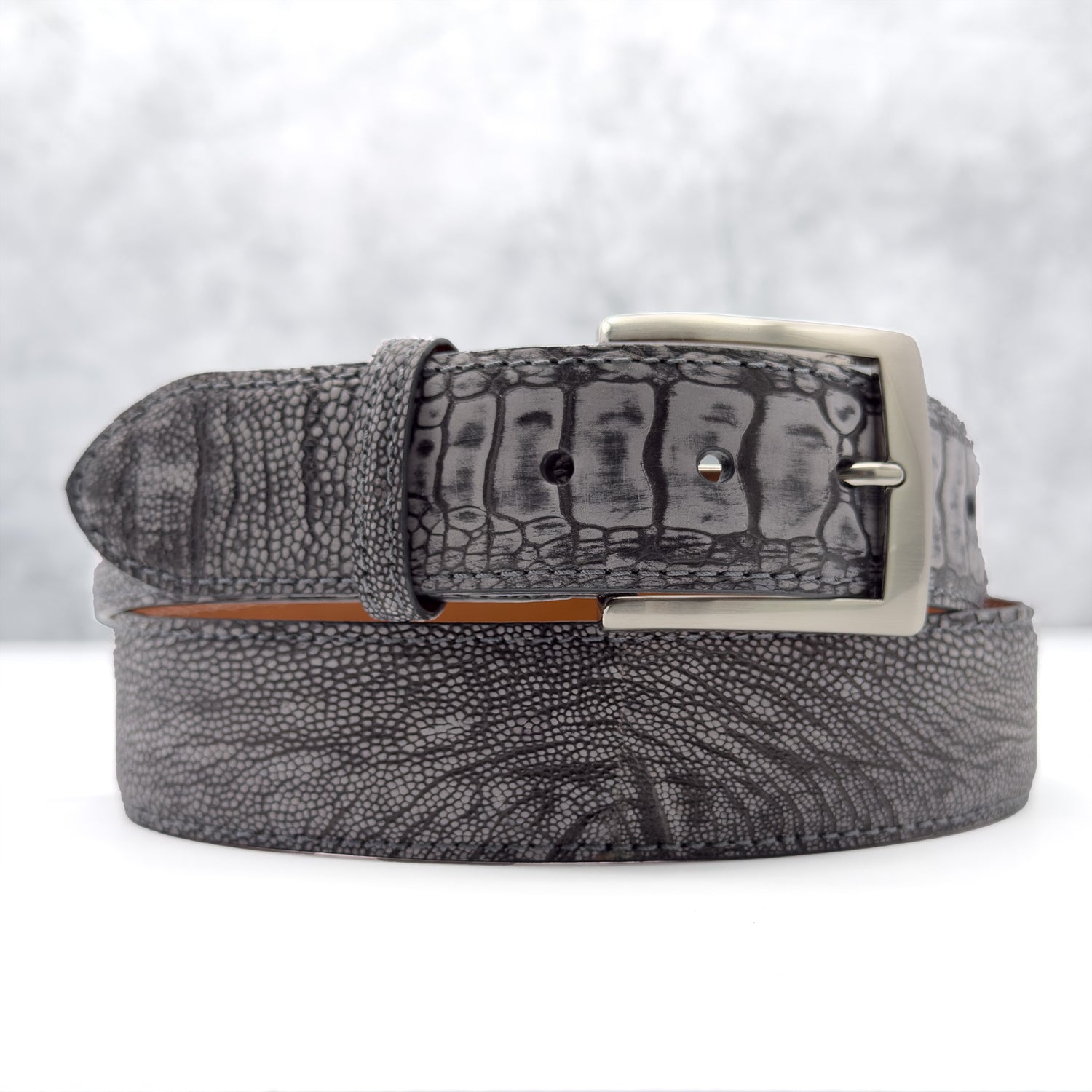 Ostrich Shin Suede Belt: Grey