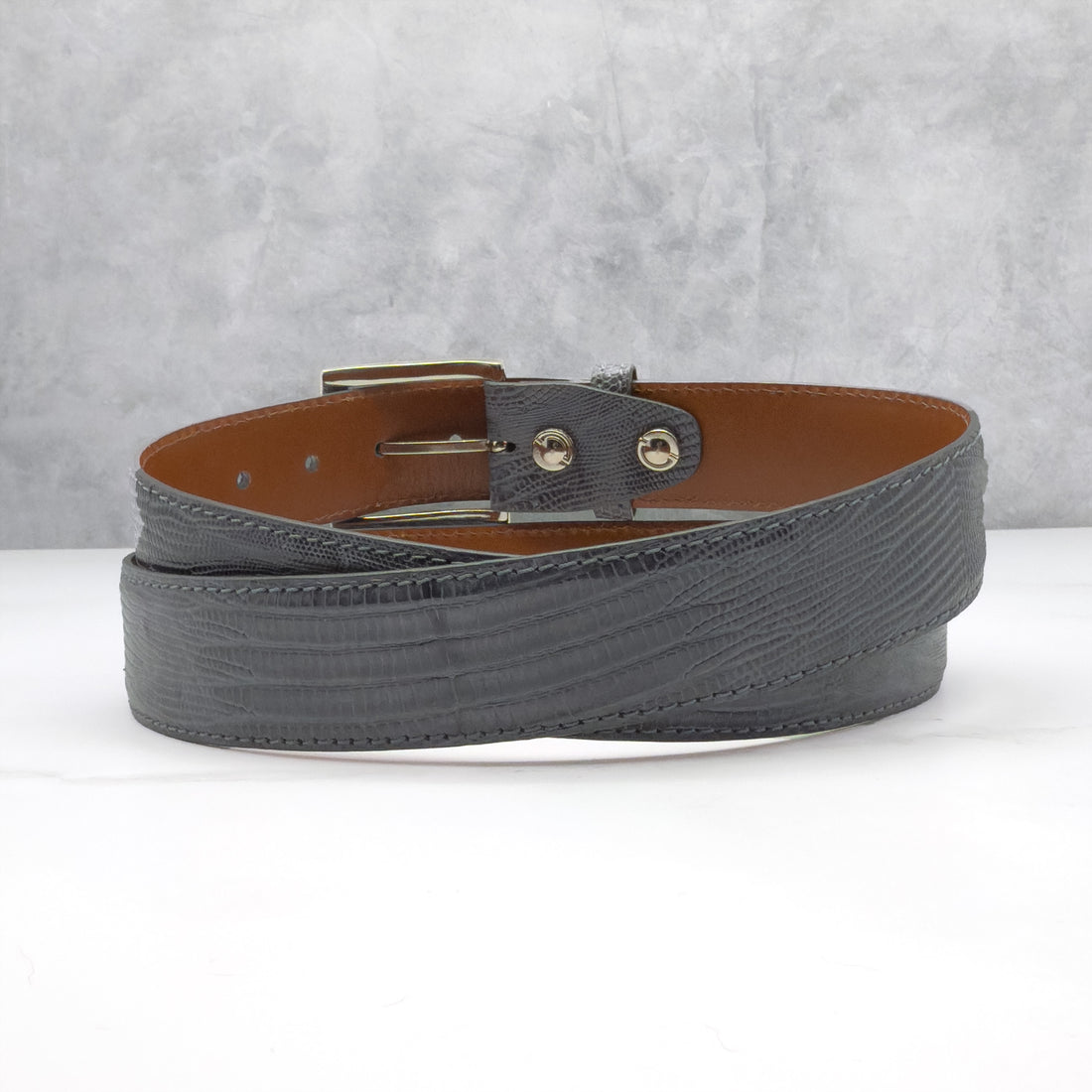 Ready To Ship Lizard Belt:  Grey  Width 1.5&quot;