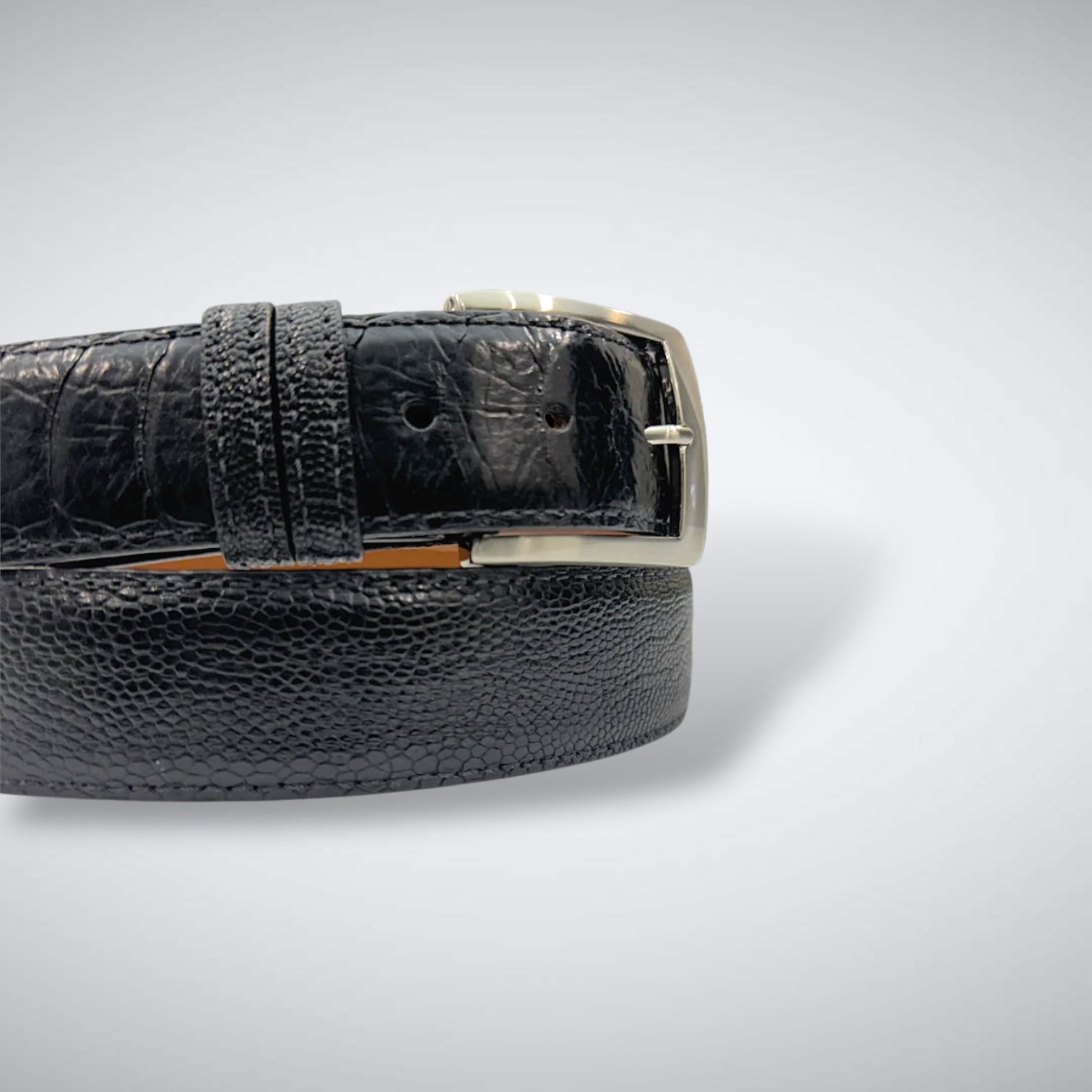 Ostrich Shin Belt: Matte Black