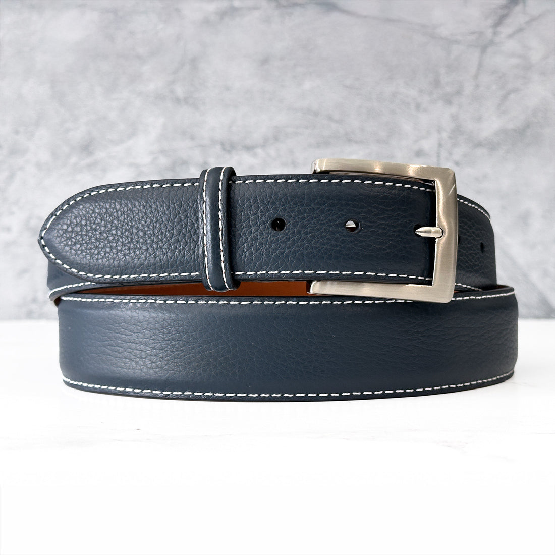 Italian Pebble Grain Calf Belt: Navy