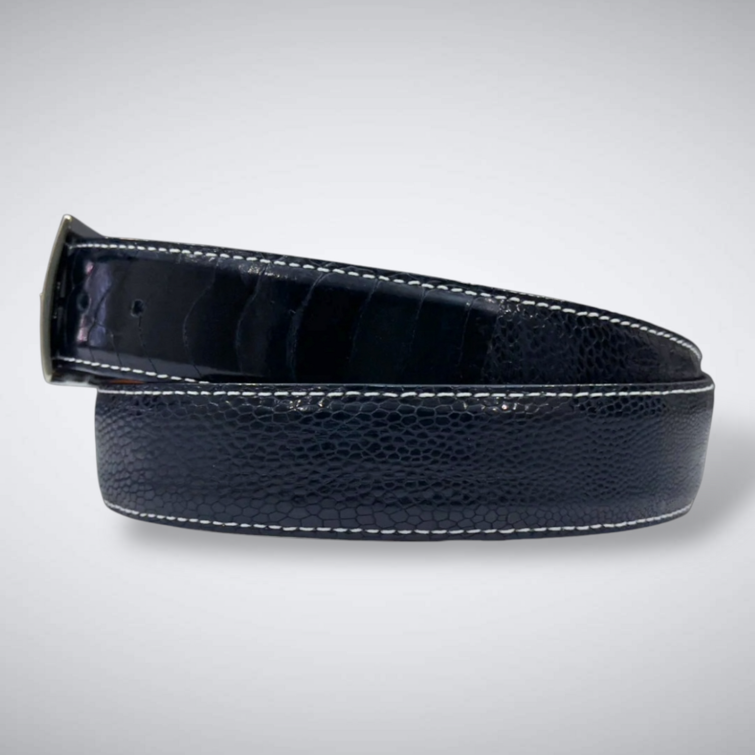 Ostrich Shin Belt: Navy