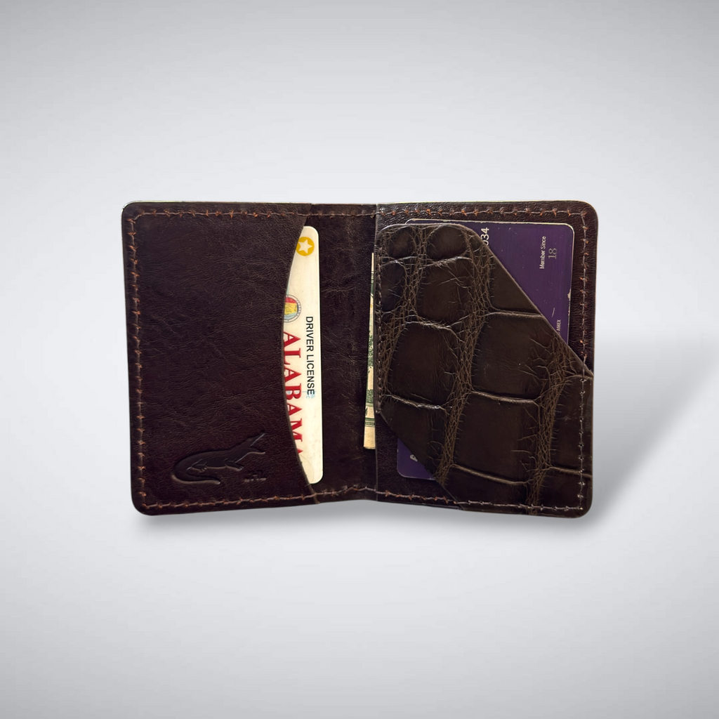 The Knox – Matte Alligator Slim Card Case | Nicotine