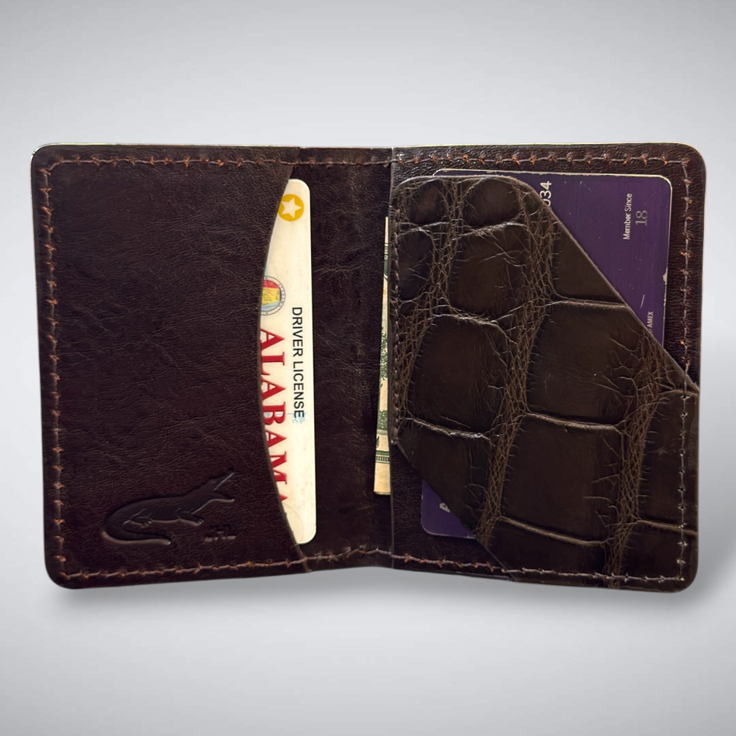 The Knox – Matte Alligator Slim Card Case | Nicotine