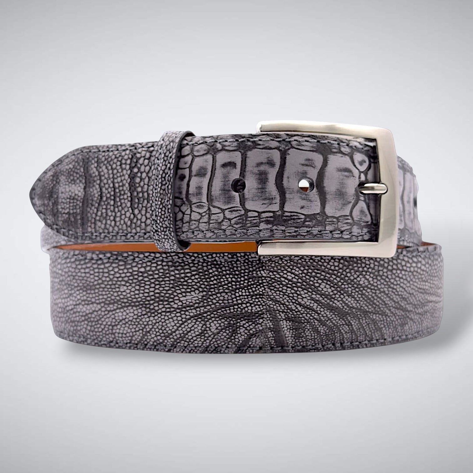Ostrich Belt — Gray | Shin | Suede