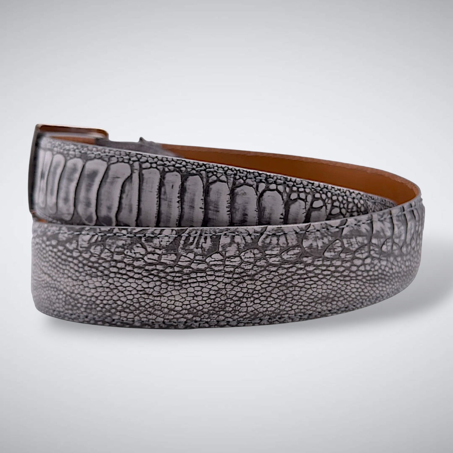Ostrich Belt — Gray | Shin | Suede