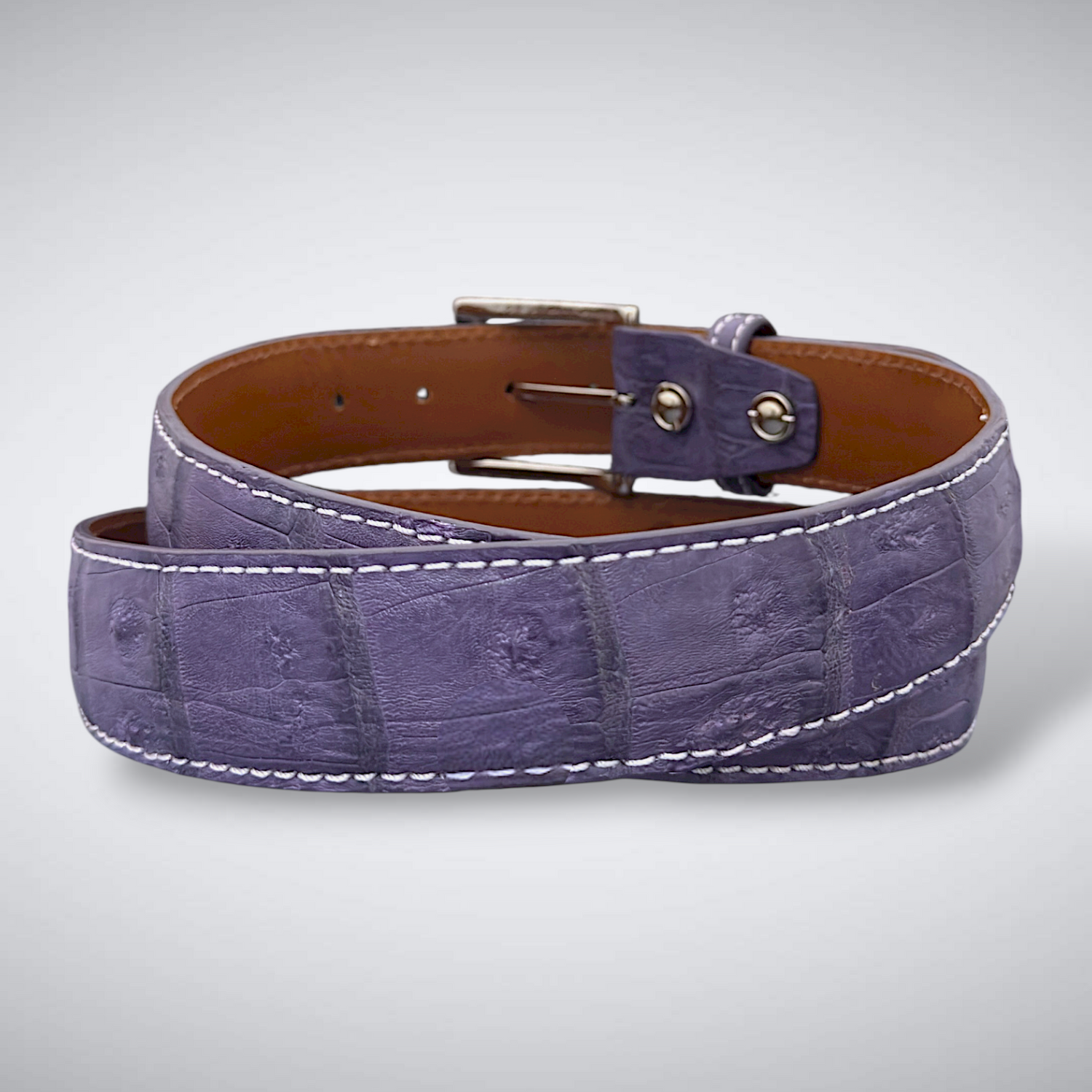 Matte Caiman Tail Belt – Louvre (Purple / White Stitch)
