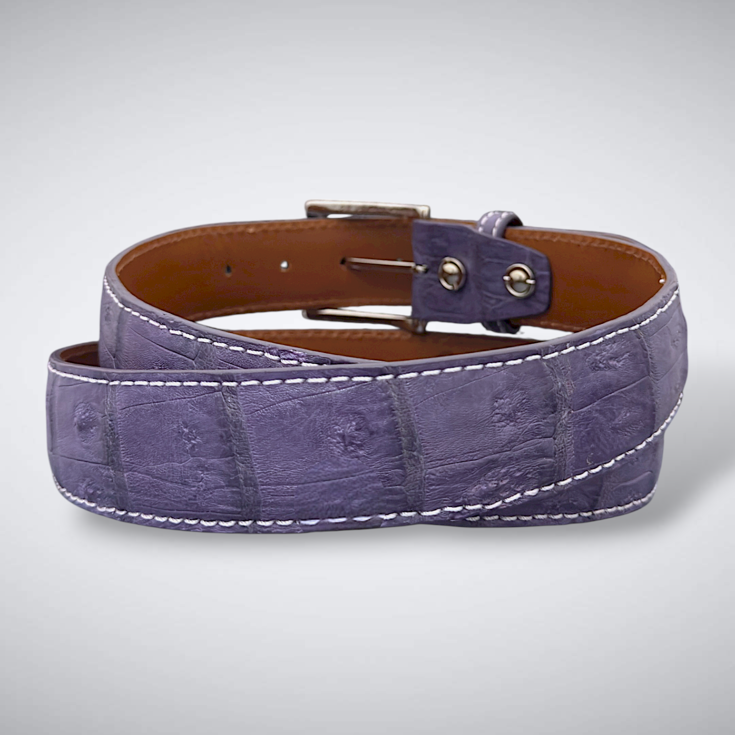 Matte Caiman Tail Belt – Louvre (Purple / White Stitch)