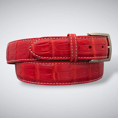 Matte Caiman Tail Belt – Valencia (Red / White Stitch)