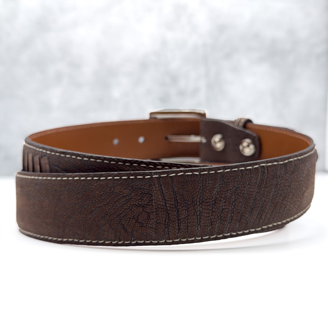 Ready To Ship Ostrich Shin Belt: Suede Brown