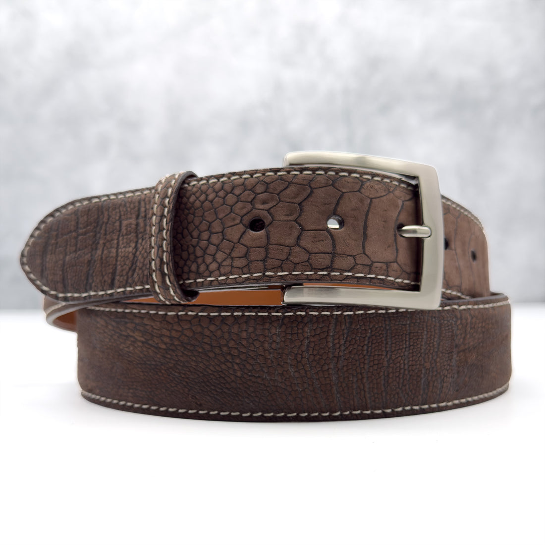 Ready To Ship Ostrich Shin Belt: Suede Brown