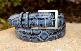 Hand-painted American Alligator Belt: Blackened Blue
