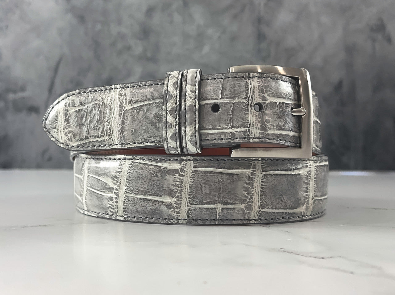 Hand-painted American Alligator Belt: Grey and White (The DJ)