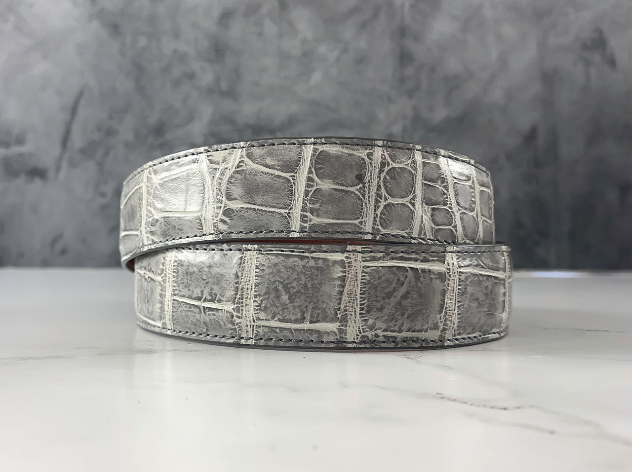 Hand-painted American Alligator Belt: Grey and White (The DJ)
