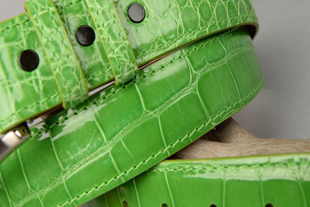 American Glazed Alligator Belt: Lime